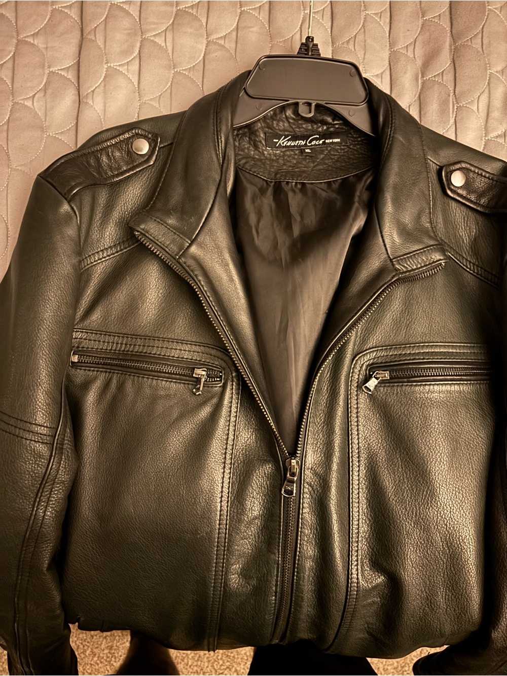 Kenneth Cole Men's Black Leather Biker Jacket heavy and comfy